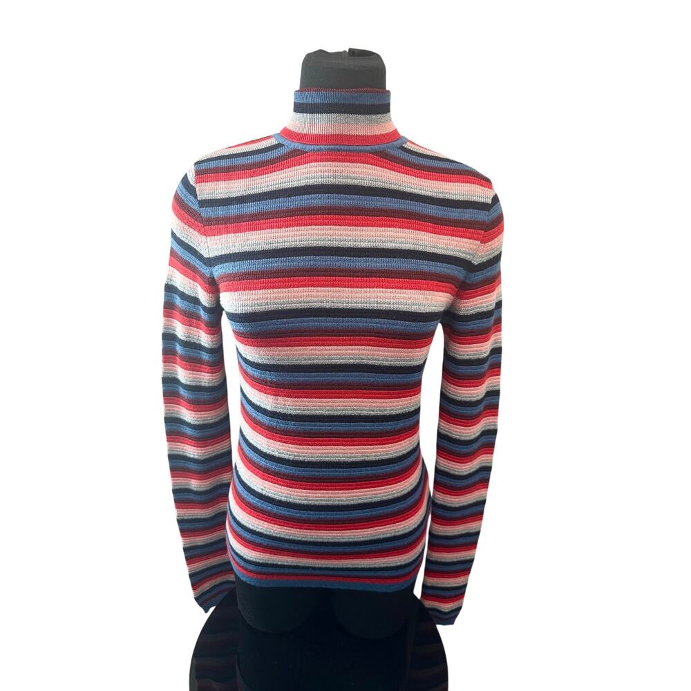 M.I.H JEANS Moonie Polo Sweater Merino Wool Blend Striped Turtleneck | Small - Picture 3 of 7